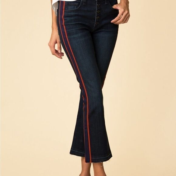 Veronica Beard Denim - Veronica Beard Carolyn 10” baby boot Jeans Dark Wash Flare Jeans with Red Stripe